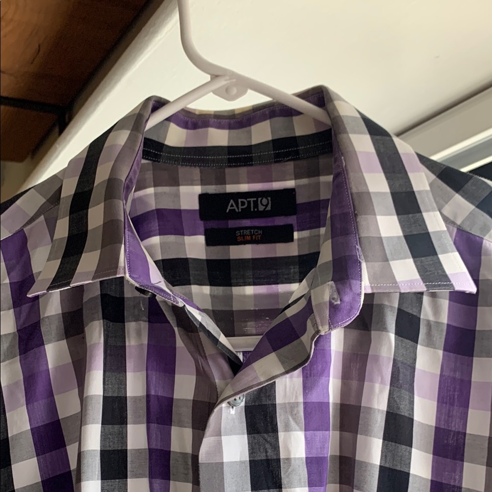 APT.9 Men’s Slim Fit Stretch Dress Shirt – Purple/Black Check